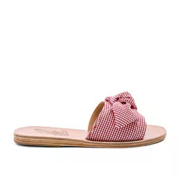 Ancient Greek Sandals Taygete Bow Slides Red Gingham 39 / 8 - 8.5 - Picture 2 of 7